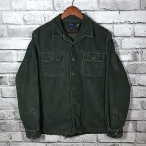 Polo Ralph Lauren Green Classic Fit Corduroy Button Up Camp Shirt Medium Thick